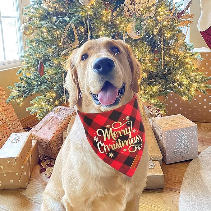 ADOGGYGO 2 Pack Dog Bandana Christmas Classic Plaid Triangle Pet Scarf Bibs Kerchief Merry Christmas Bandanas for Extra Large Dogs Pets (X-Large)