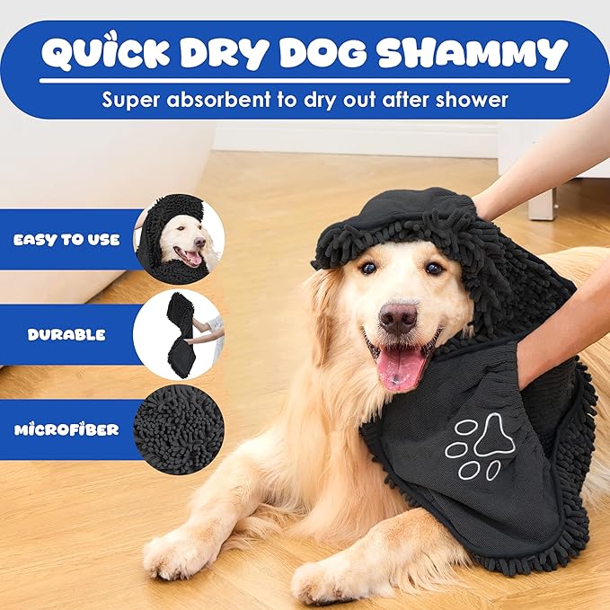 Super Absorbent Microfiber Dog Towel – Large Quick Dry Pet Bath Towel for Drying Dogs After Bathing, Swimming & Grooming – Puppy, Small & Large Dog Bath Supplies-Coffee (Black)