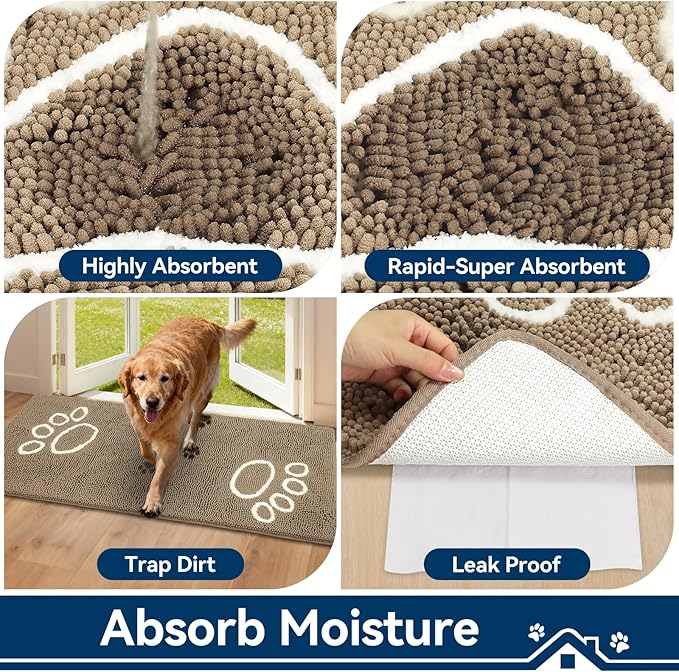 Super Absorbent Dog Door Mat, 60"*24“ Anti Slip Mat for Muddy Paws, Pet Rugs for Dirty Paws Washable That Absorbs Moisture and Dirt, for Dog Cage and Pet Resting Carpet
