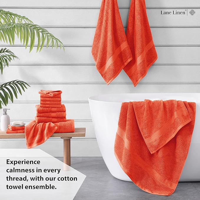 LANE LINEN 100% Cotton Luxury Bathroom Towel Set - 16 Pcs - Ring Spun, Quick Dry, Super Soft & Absorbent - 4 Bath, 8 Washcloths, 4 Hand Towels - Remains Fluffy After Multiple Washes - Living Coral
