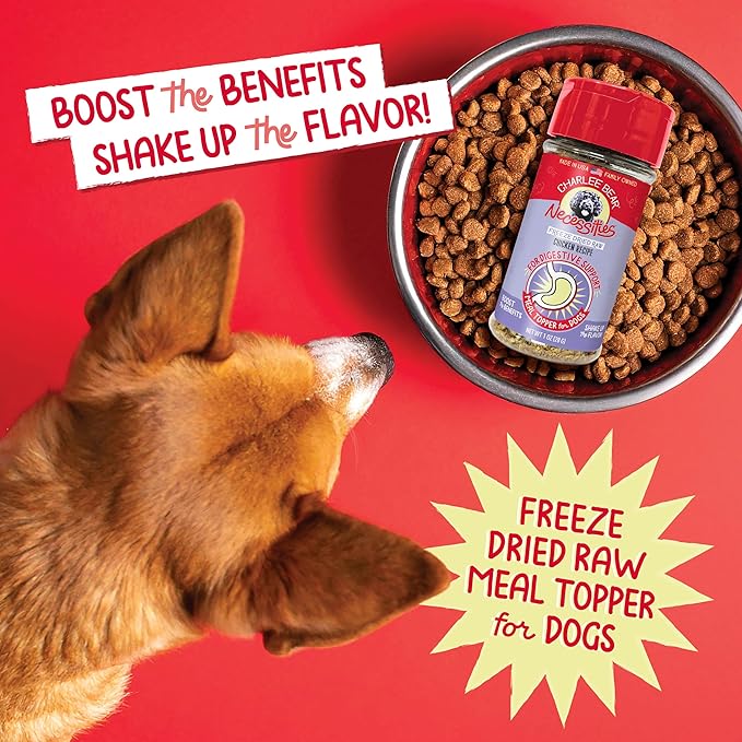 Charlee Bear Necessities Freeze Dried Dog Food Topper, Digestive Health Support, Grain Free, High Protein, Limited Ingredient Meal Toppers for Dogs, Chicken Recipe, 1 Ounce