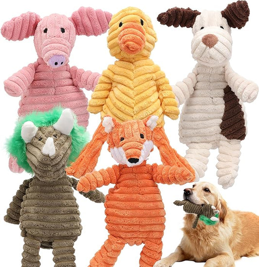 5 Pack Squeaky Plush Dog Toy Assortment Cute Animal Dog Toy Value Bundle Puppy Toys Dog Toys for Small Medium Large Dogs Teething Chew Toys