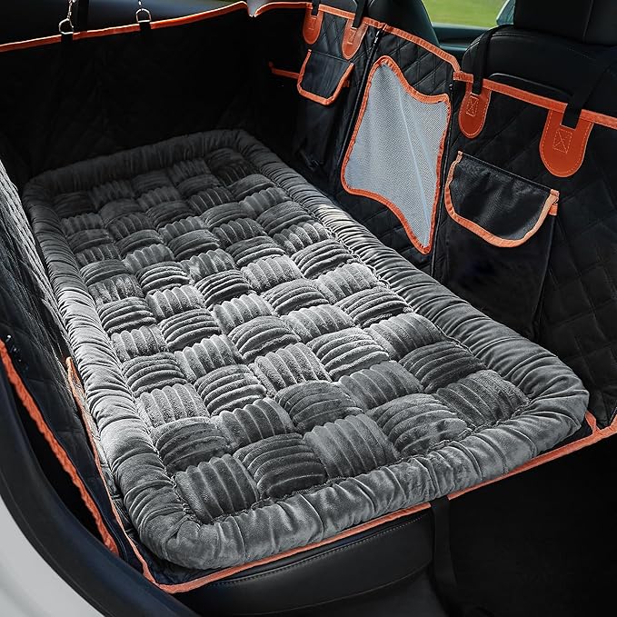 Soulbond Backseat Pet Bed Mat,Dog Bed for Car,Fuzzy Dog Seat Cover for Car Back Seat, Non-Slip Travel Pet Mat, Fit for Backseat Extenders and Seat Covers(Gray)