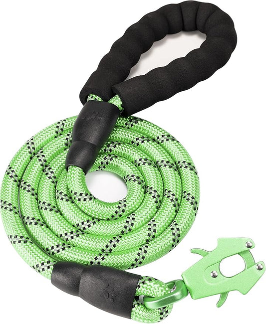 GEIT 2/4/5/6FT Dog Leash, Heavy Duty Rope Leashes, Reflective Nylon Pet Lead with Aluminum Quick Release/Locking Tactical Frog Clip for Small Medium and Large Dogs, Green, 1/2 inch