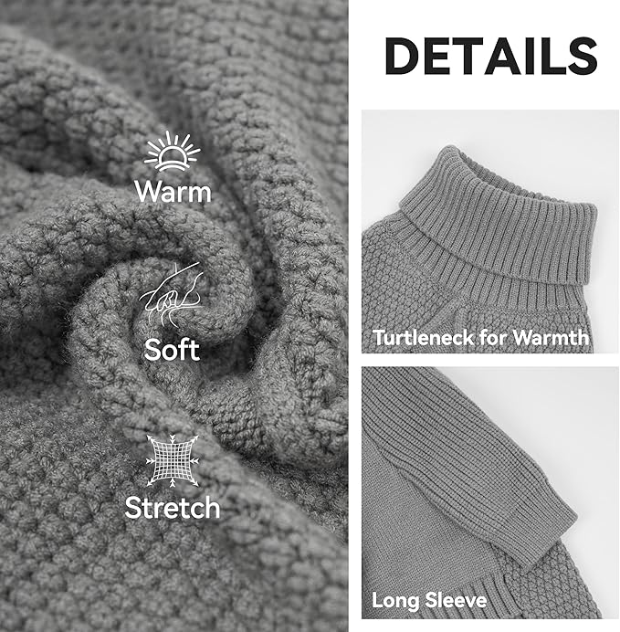 cyeollo Dog Sweaters Turtleneck Knitted Sweater with Leash Hole Winter Pet Clothes Dog Sweaters for Small Dogs, Grey M