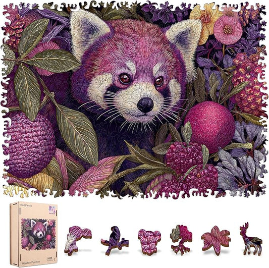 Mocfesk Wooden Puzzles for Adults, Red Panda Puzzles 499 Pieces, Unique Shaped Animal Jigsaw Puzzles for Adults and Kids, Birthday Gifts Fun Challenge Family Game 17.3'' x 12.9''
