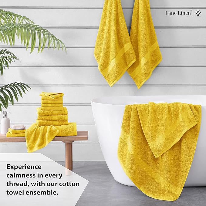 LANE LINEN 100% Mercerized Cotton Bathroom Towel Set - 16 Pieces - Fluffy, Super Soft & Highly Absorbent - 4 Bath Towels, 8 Washcloths, 4 Hand Towels - Ring Spun, Double Sided Cotton Terry - Mimosa