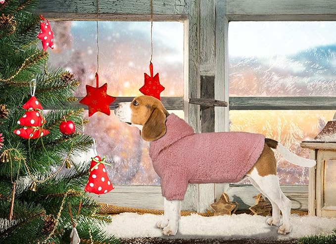 Fuzzy Dog Sweaters for Small Dogs Dog Hoodie Pet Clothes Warm Soft Cozy Coats Hooded Sweatshirt Fleece Small Pet Hoodies Sweater(Pink-S)