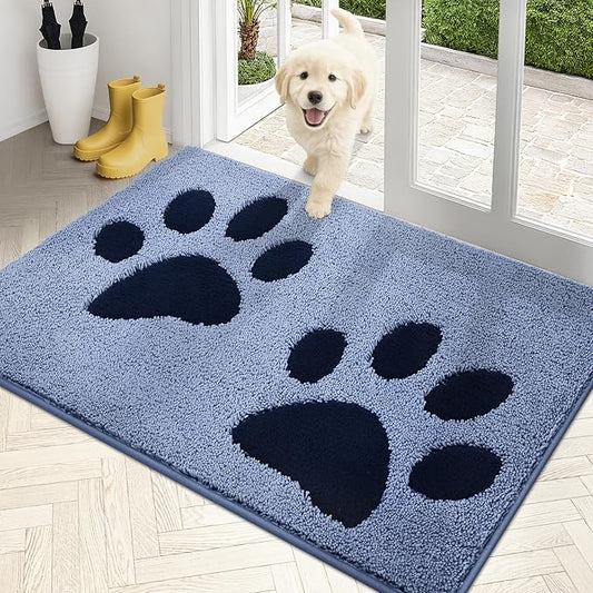 PURRUGS Dirt Trapping Door mat 32" x 47", Non-Skid/Slip Machine Washable Microfiber Entryway Rug, Dog Door Mat, Super Absorbent Welcome Mat for Muddy Wet Shoes and Paws, Light Blue