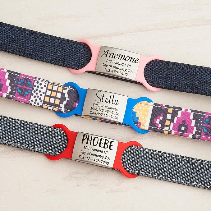 Anavia Slide On Silent Pet ID Tags, S/M/L/XL Personalized Multi-Color Silicone Band Cat Dog Name Tags, Customized Engraved Stainless Steel, Chew-Proof Quiet Dog Collar Tags (Large, Pink)