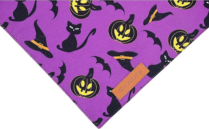 Realeaf Halloween Dog Bandanas 2 Pack, Reversible Orange Pumpkin Pet Scarf for Boy and Girl, Premium Durable Fabric, Holiday Bandana for Small Medium Large and Extra Large Dogs (Large)