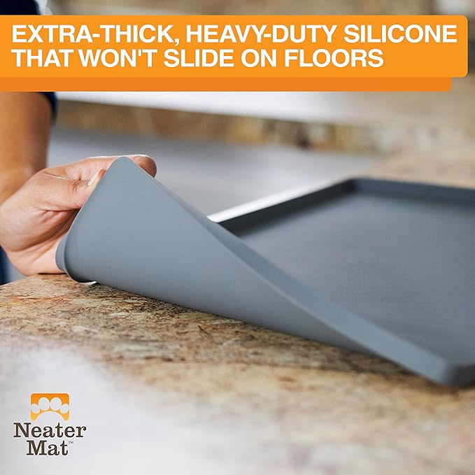 Neater Pet Brands Neater Mat Pet Mats for Food and Water, Cat & Dog Bowl Mat Waterproof Silicone, Feeding Tray, Dog Food Mats for Floors, Placemat w/Raised Edge for Under Bowls, 19" x 12", Grey