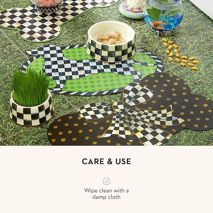 MACKENZIE-CHILDS Pup Placemat, Cute Pet-Food Mat for Dog Bowls and Cat Bowls, Blue-and-White Royal Check