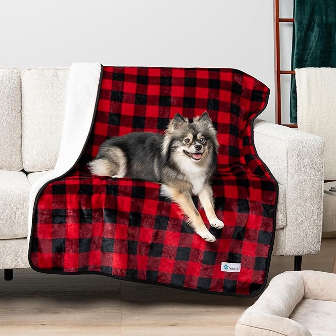 PetAmi Waterproof Dog Blanket Sherpa Fleece, Pet for Medium Large Dogs, Reversible Cat Throw Bed Couch Sofa Furniture Protector, Soft Plush Microfiber (Large 40x60, Checker Red) Checkered Red
