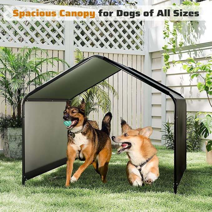Giantex Outdoor Dog Shade Shelter Canopy, 4'x 4'x 3.2' Waterproof Pet Tent with PU Coating, Ground Stakes, Portable Sun & Rain Protection Canopy for Large Dogs Cats Outside, Black