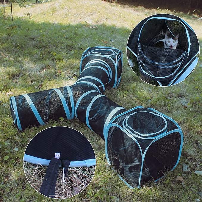 INTURN Cat Furniture Tent for Indoor and Outdoor Playpen Portable Cat Tunnels, Outdoor Kennel (2 Cube + 3-Way Tunnel)