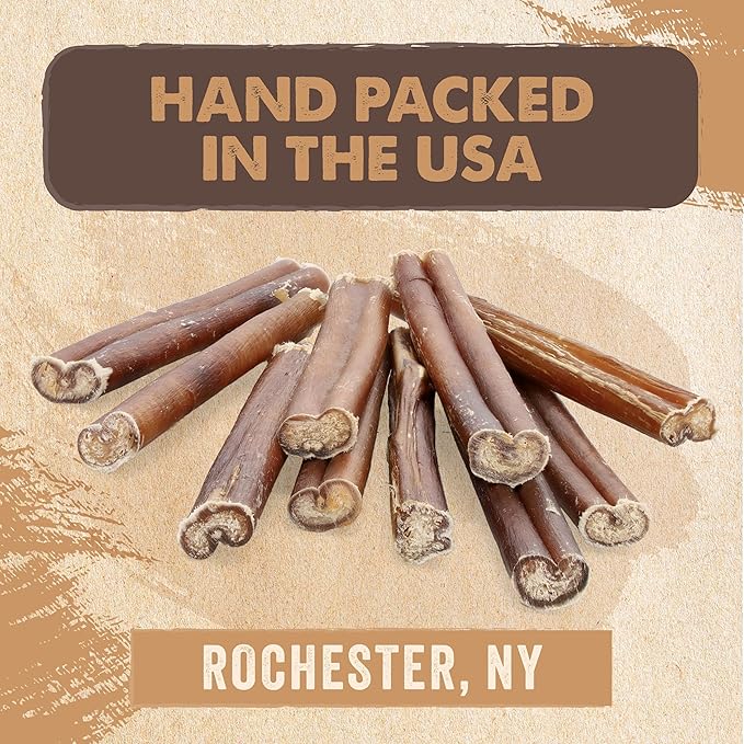 Mighty Paw Naturals Bully Sticks for Small & Medium Dogs - Grass Fed Beef Chews. Bully Sticks for Large Dogs. Lower Odor Stick Treat. Single Ingredient (12" - 10 Pack)