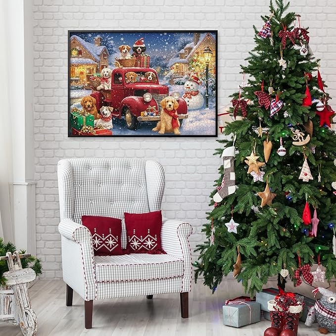 Santa Paws Jigsaw Puzzles 1000 Pieces for Adults -Challenging Christmas Puppy Blessings Art, Premium Matte Finish, 27.56 x 19.68 Inches, Perfect for Game Nights