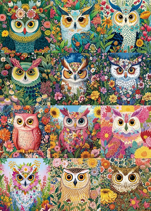Vintage Collaged Owl Jigsaw Puzzles 1000 Pieces for Adults -Challenging Impossible Bird Art, Premium Matte Finish, 27.56 x 19.68 Inches, Perfect for Game Nights
