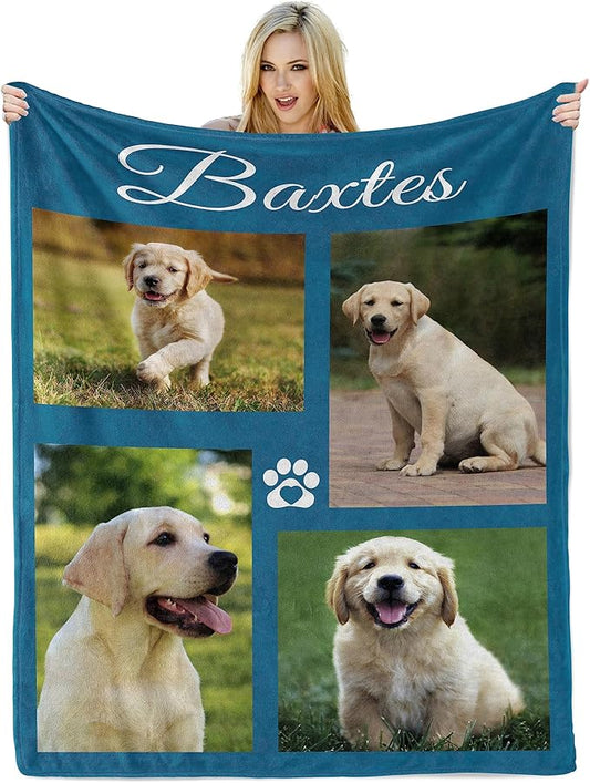 Personalized Blanket with Photo, Pet Gifts for Dogs Lovers, Custom Blanket with Pictures, Dog Memorial Gifts for Loss of Dog, Unique Birthday Gift for Dogs Cats Hamsters
