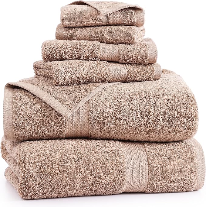 LANE LINEN 100% Mercerized Cotton Luxury Bathroom Towels Set - 6 Pieces - Ring Spun Technology - 2 Bath, 2 Washcloths, 2 Hand Towels - Suitable for All Skin Types Including Sensitive Skin - Taupe