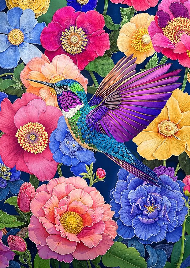 Hummingbird & Blooms Jigsaw Puzzles 1000 Pieces for Adults -Challenging Tropical Chroma Winged Jewels Art, Premium Matte Finish, 27.56 x 19.68 Inches, Perfect for Game Nights