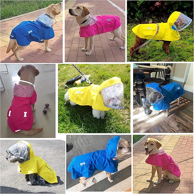 Waterproof Dog Raincoat, Adjustable Reflective Lightweight Pet Rain Clothes with Poncho Hood (Large, Yellow)