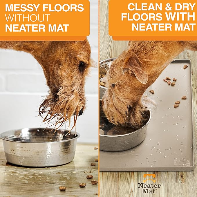Neater Pet Brands Neater Mat Pet Mats for Food and Water, Cat & Dog Bowl Mat Waterproof Silicone, Feeding Tray, Dog Food Mats for Floors, Placemat w/ Raised Edge for Under Bowls, 19” x 12”, Cappuccino