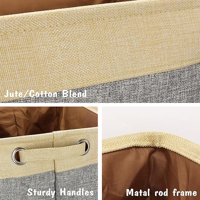 PET ARTIST Dog Toy Basket, Collapsible Dog Toy Bin Box with Comfortable Handles, Large Pet Toy Storage Basket Organizer for Accessories, Toys, Coat & Clothing, Blanket & Leash, Gray, 15"x11"x9"