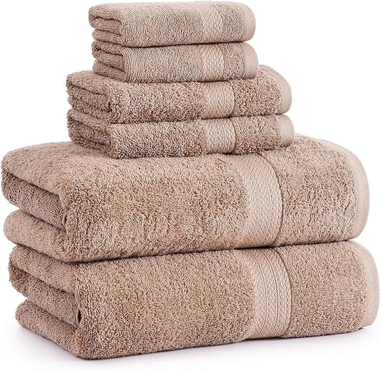 LANE LINEN 100% Mercerized Cotton Luxury Bathroom Towels Set - 6 Pieces - Ring Spun Technology - 2 Bath, 2 Washcloths, 2 Hand Towels - Suitable for All Skin Types Including Sensitive Skin - Taupe